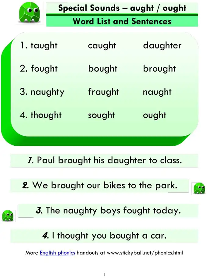 aught ought word list and sentences