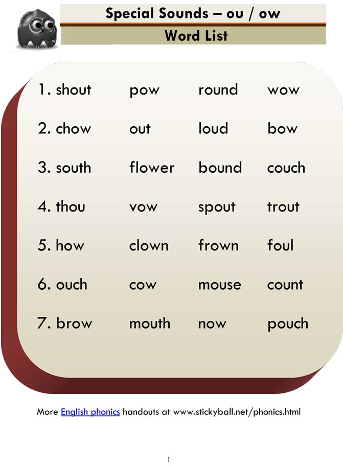 ou ow word list and sentences 1