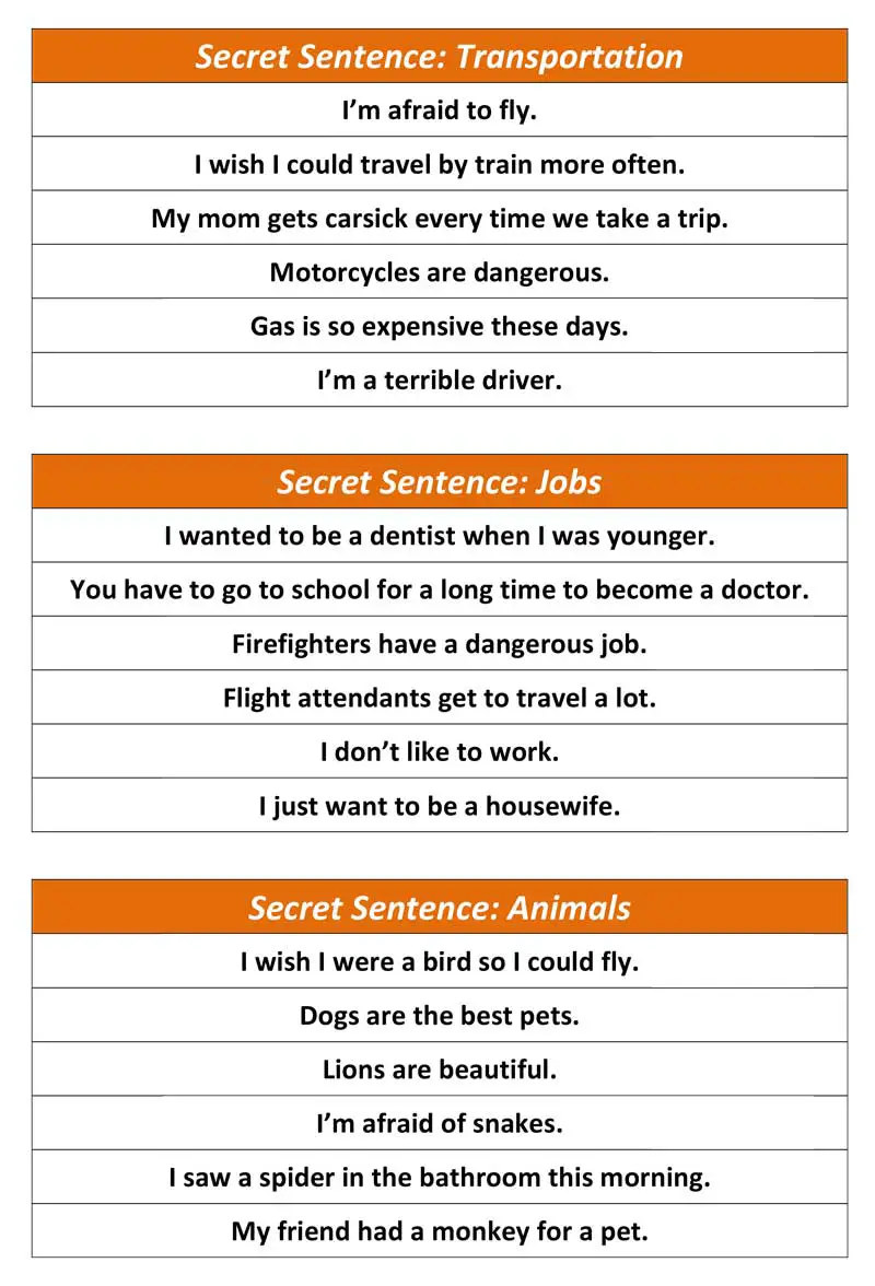 ESL Conversation Activity Secret Sentence Advanced 