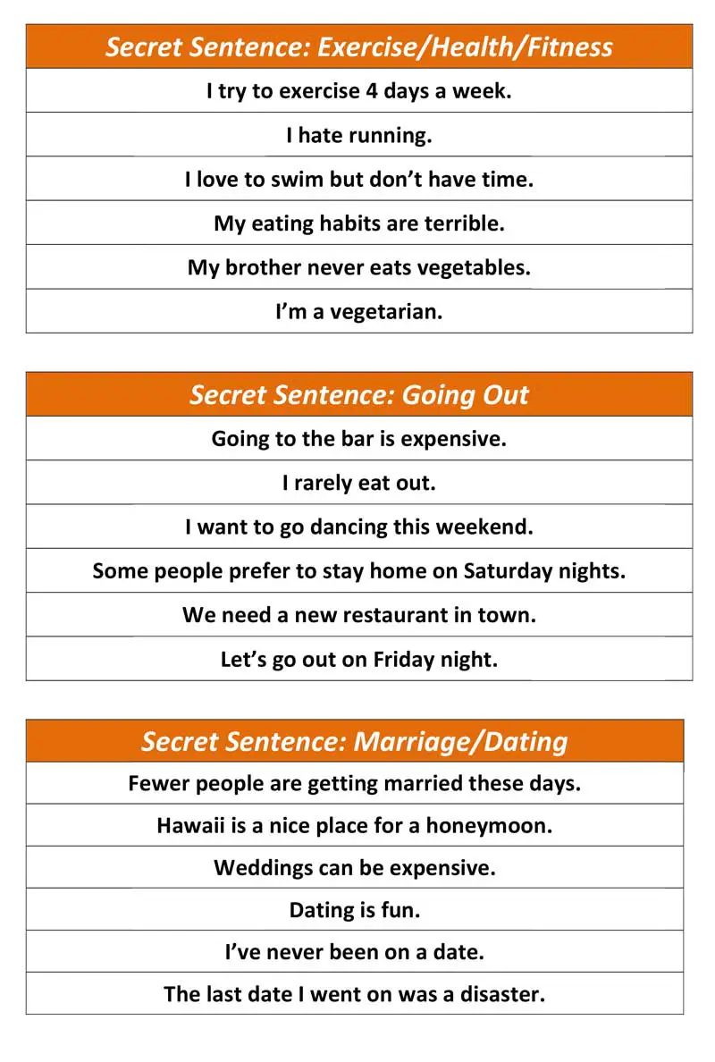 ESL Conversation Activity Secret Sentence Advanced 