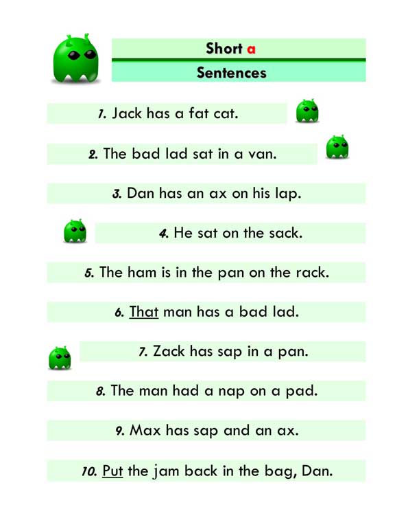 short a word list and sentences 2