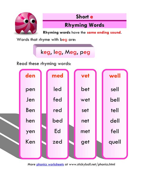 short e rhyming words 1