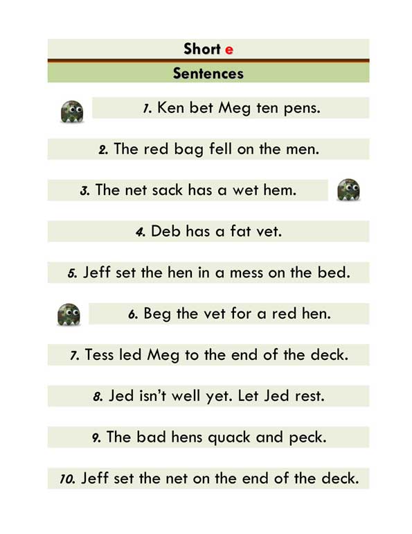 short e word list and sentences 2