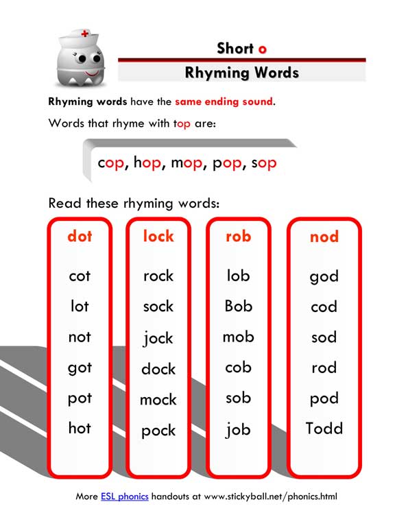 short o rhyming words