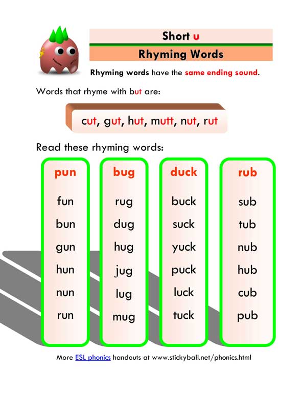 short u rhyming words 1