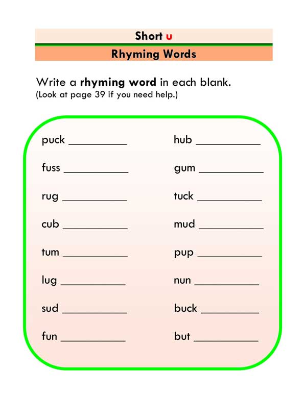 ESL Phonics: Short "u" - Rhyming Words