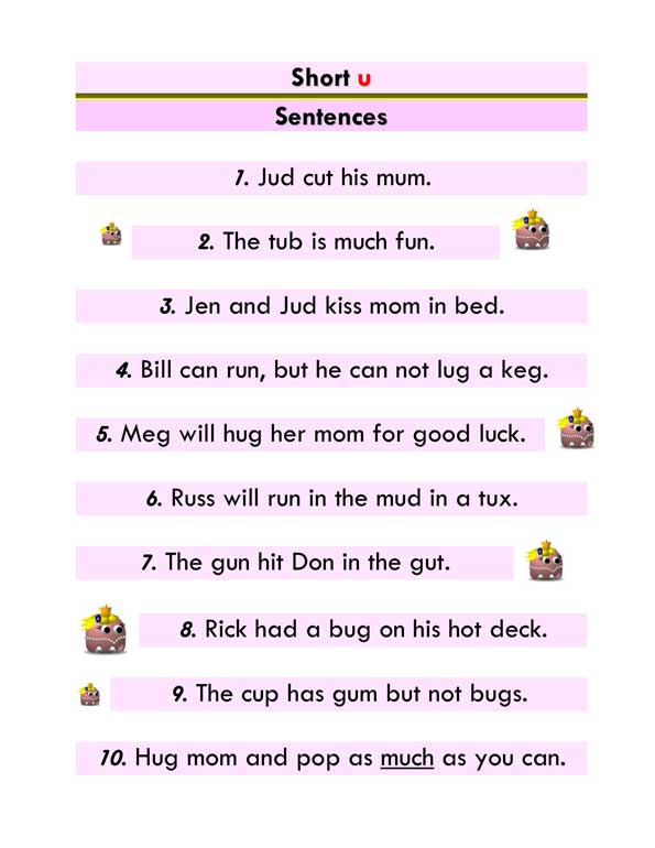 short u word list and sentences 2