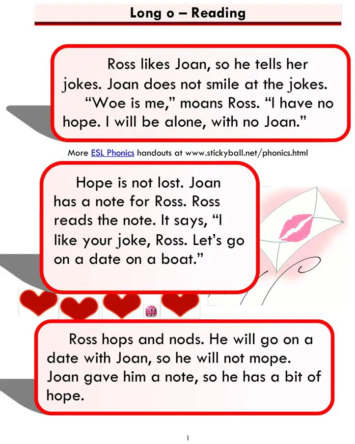 ESL Phonics: Long "o" Story.