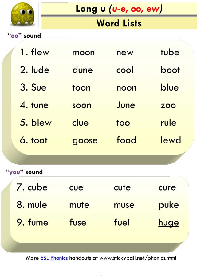 long u word list and sentences 1