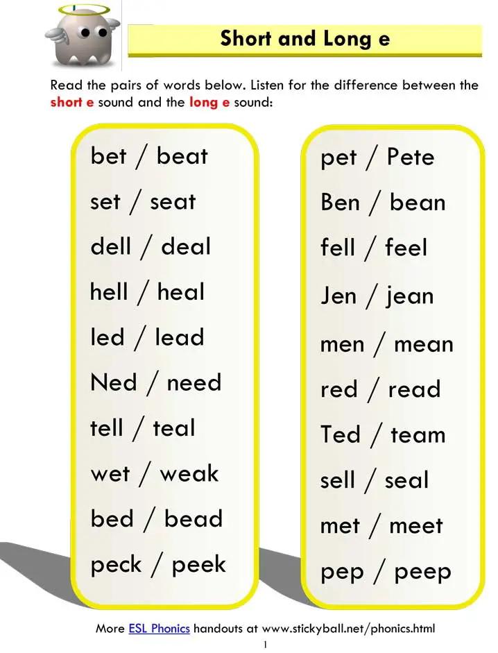 ESL Phonics: Short and Long "e"