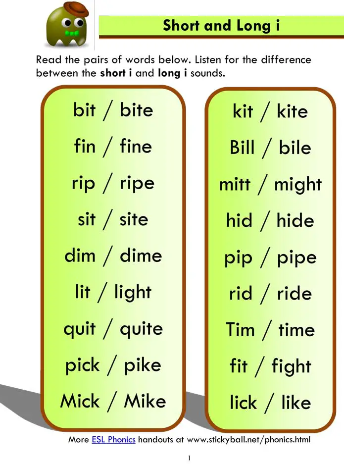 ESL Phonics: Short and Long "i"