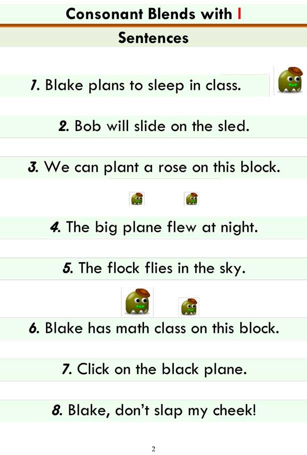 Consonant Blends Bl Cl Fl Gl Pl Sl Word List And Sentences