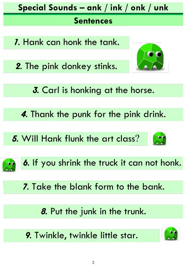 ESL Phonics Lessons: Advanced Phonics (ank / ink / onk / unk)