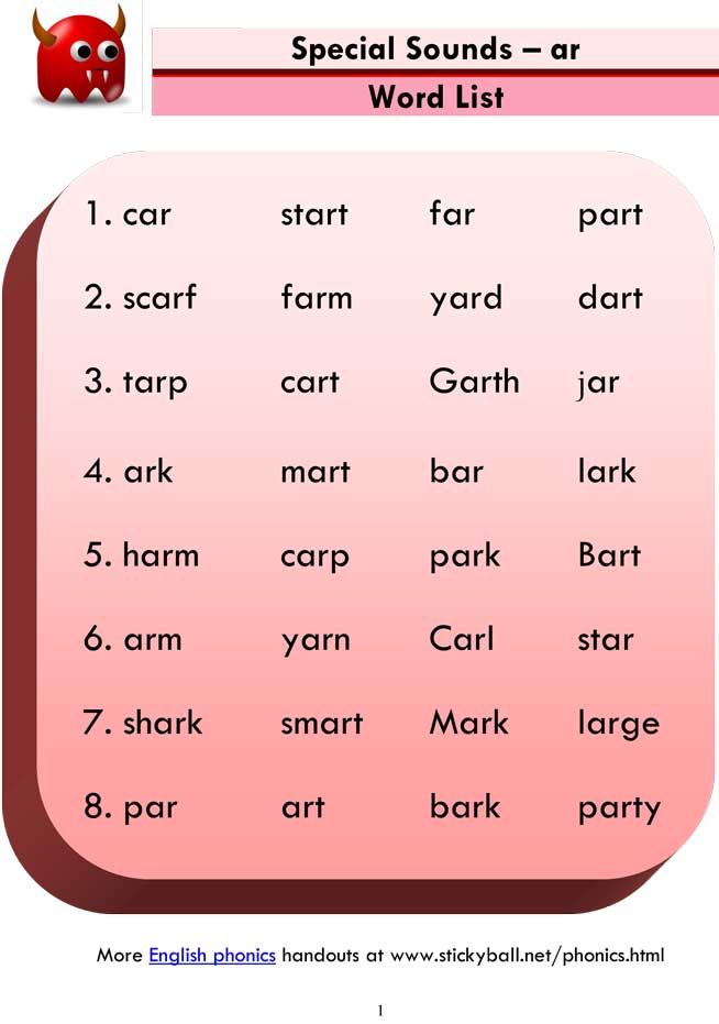 ESL Phonics Lessons: Advanced Phonics (ar)