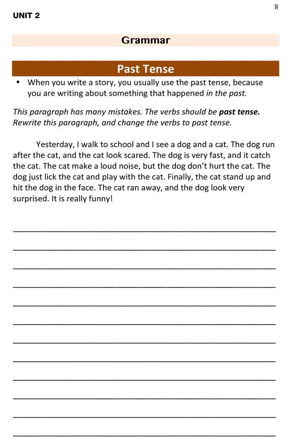 ESL Beginner Writing Past Tense Error Correction Worksheet