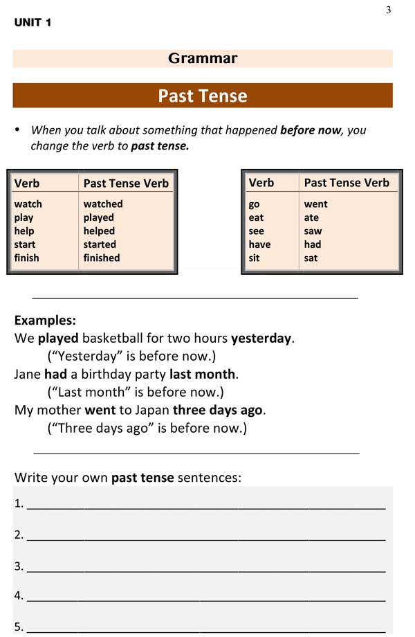 writing lesson past tense