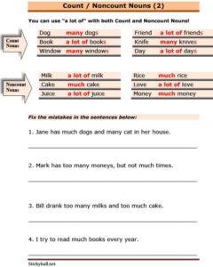 Read more about the article ESL Grammar: Count/Noncount Nouns with many/much