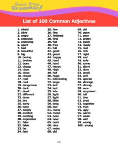 Read more about the article ESL Grammar: 100 Common Adjectives