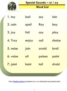 Read more about the article Advanced Phonics (oi / oy) – Word List and Sentences