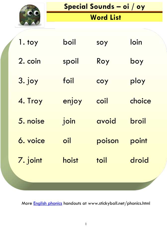 Advanced Phonics (oi / oy) - Word List and Sentences -