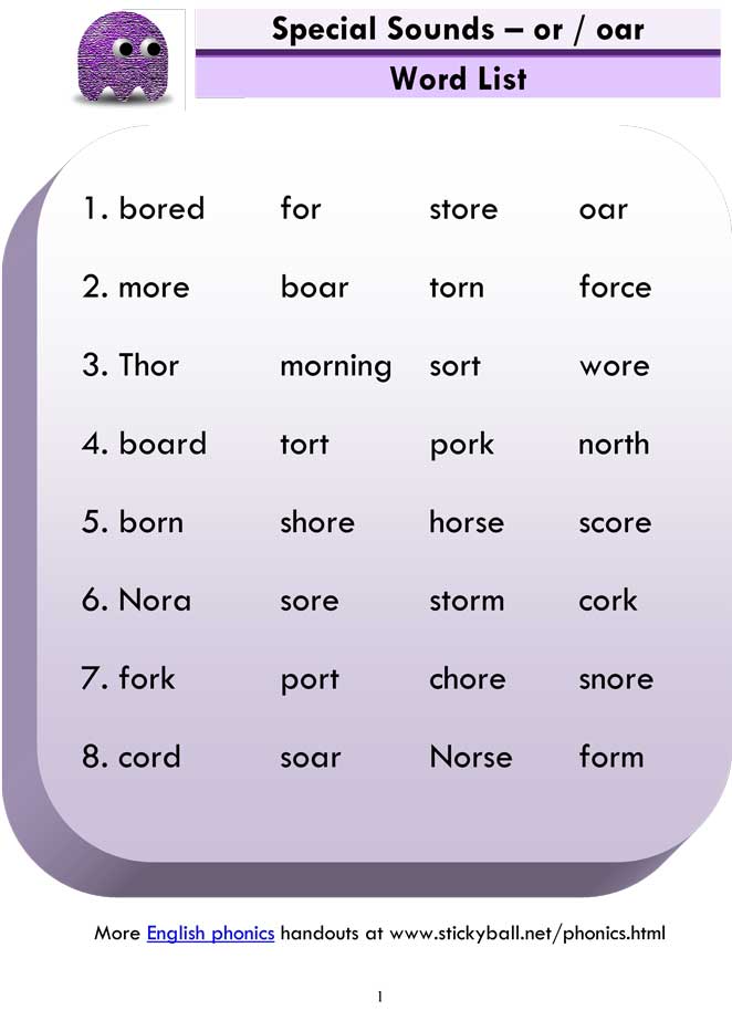 Read more about the article Advanced Phonics (or / oar) – Word List and Sentences