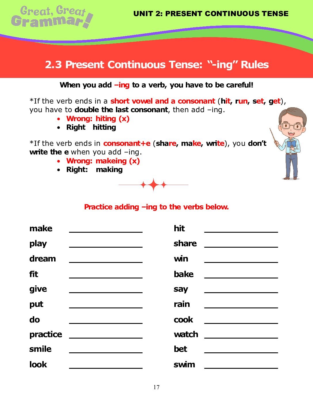 Read more about the article PRESENT CONTINUOUS TENSE (3): “-ing” Rules