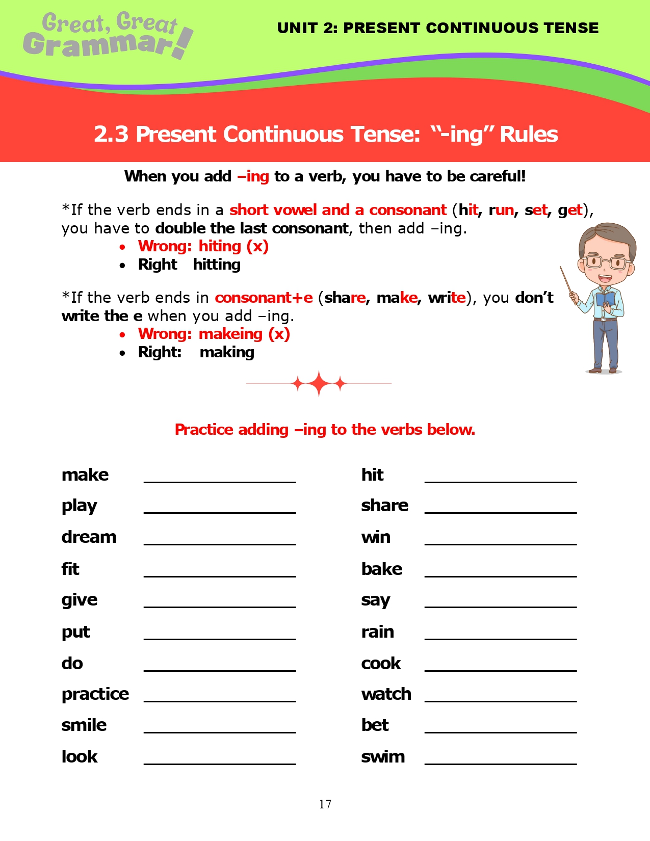 Read more about the article ESL Grammar: PRESENT CONTINUOUS TENSE (3) – “-ing” Rules