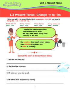 Read more about the article PRESENT TENSE (3): Change -y to -ies