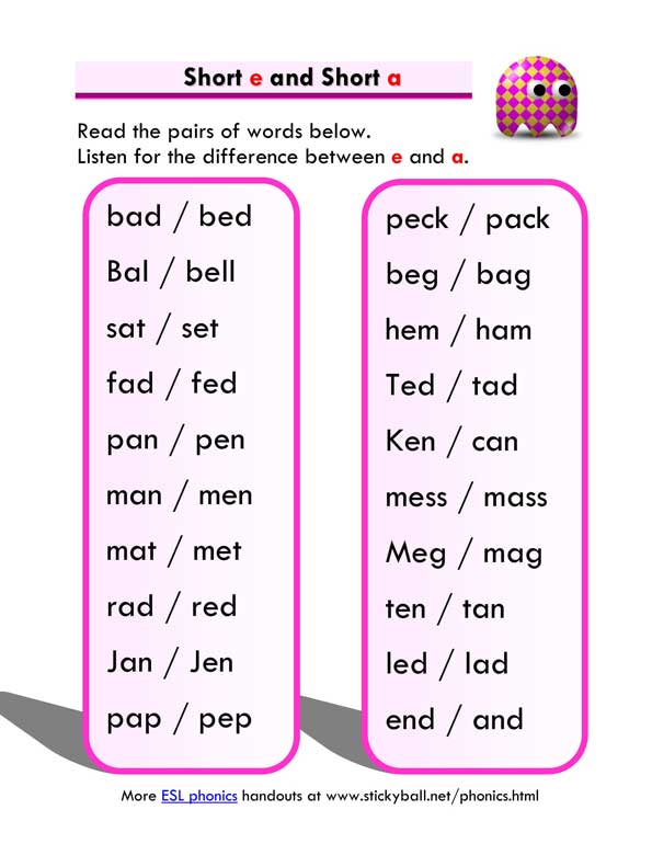 Read more about the article ESL Phonics Lessons: Short a & e