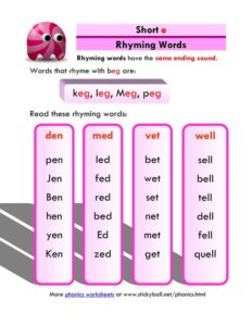 Read more about the article Short e – Rhyming Words