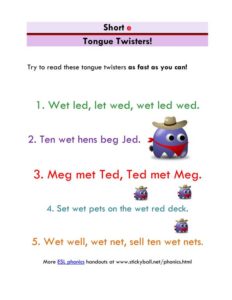 Read more about the article Phonics Tongue Twisters (using the “short e” sound)