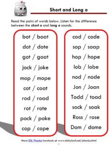 Read more about the article Short and Long o – Word List and Sentences