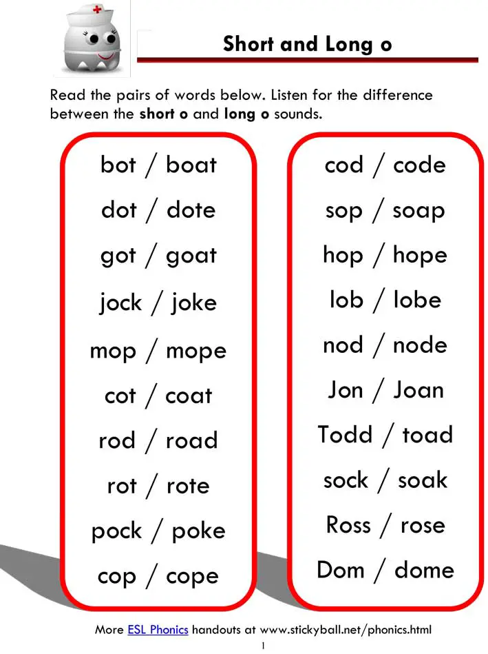 Read more about the article Short and Long o – Word List and Sentences