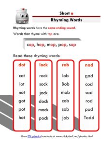 Read more about the article Short o – Rhyming Words