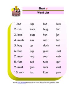 Read more about the article Short u – Word List and Sentences