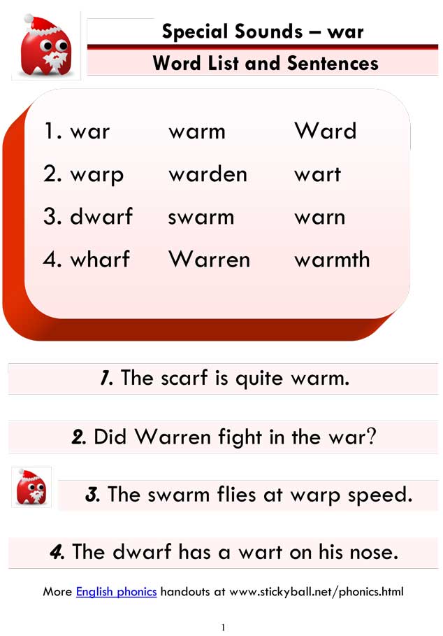 Read more about the article Advanced Phonics: “war” and “wor” – Word List and Sentences
