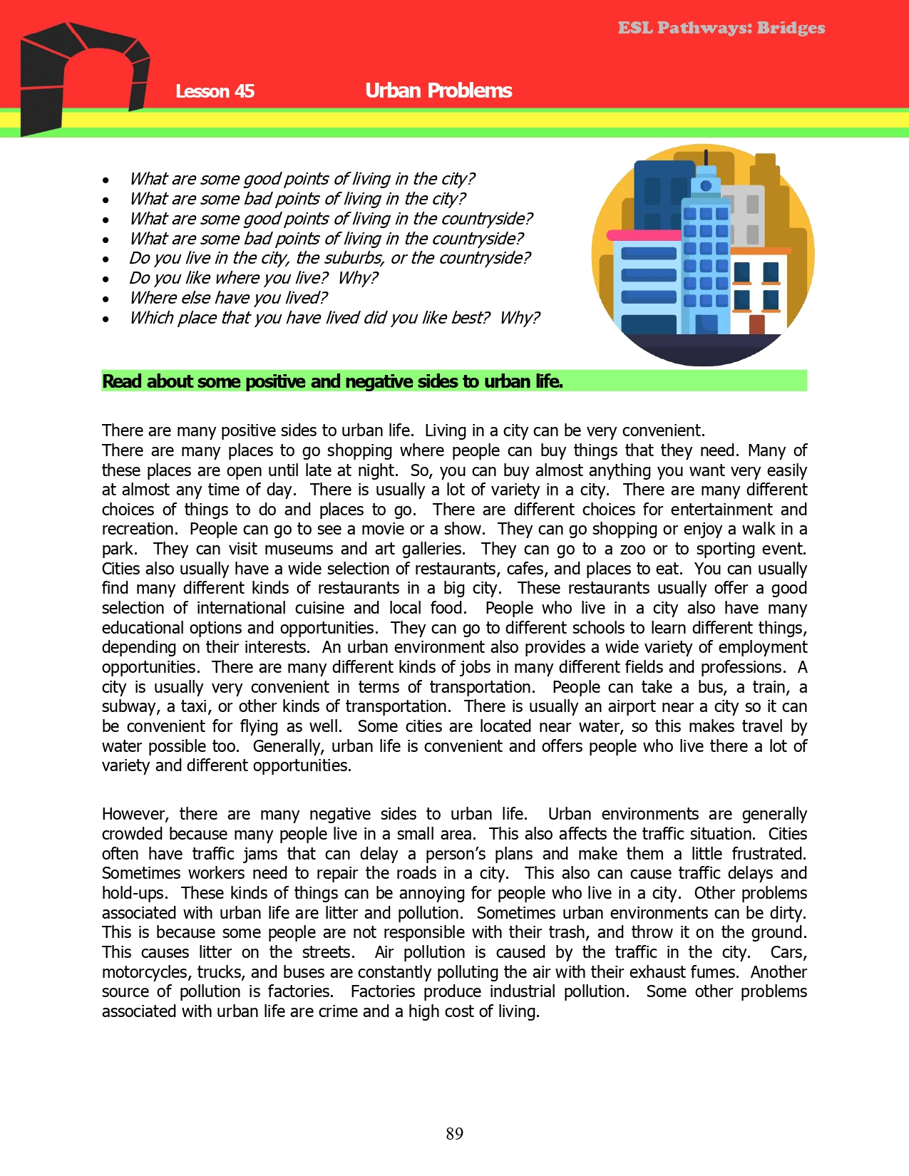 Read more about the article Adult ESL Lessons: Urban Problems (Intermediate)