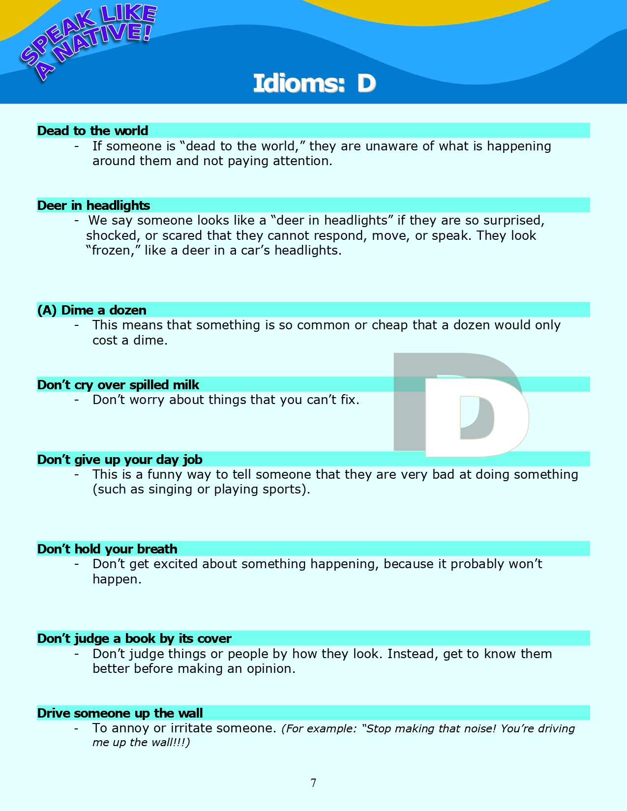 Read more about the article Idioms: “D” – Definitions and Review