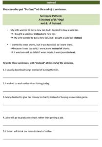 Read more about the article ESL Writing: Instead (worksheet)