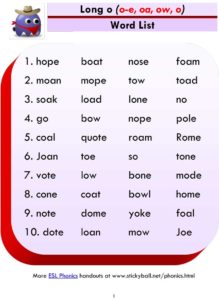 Read more about the article Long o – Word List and Sentences