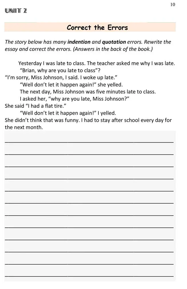 esl-beginner-writing-lessons-indentation-and-quotations-error-correction-worksheet