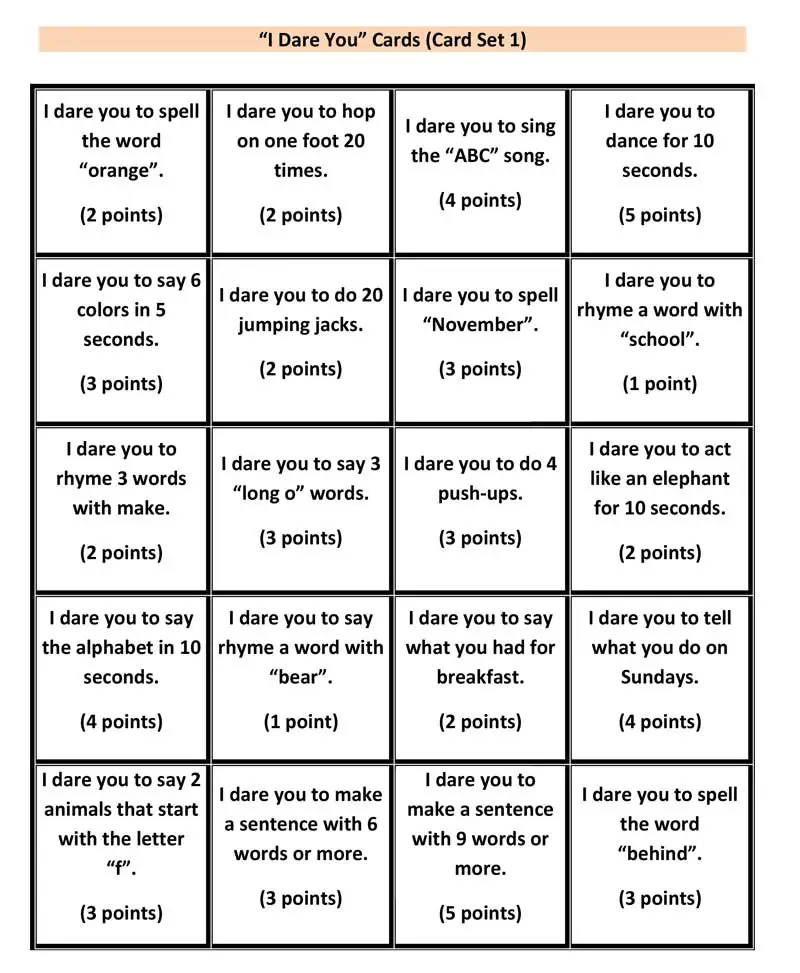 Read more about the article ESL Game: I Dare You (printable cards)
