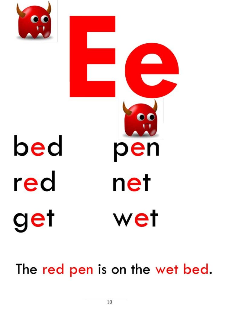 Beginner phonics the letter e
