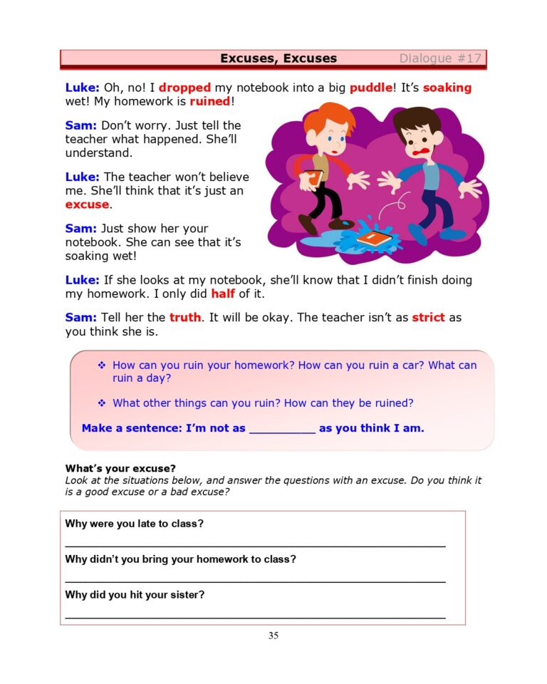 ESL Dialogue: Excuses, Excuses (High-Intermediate) - Stickyball ESL Lessons