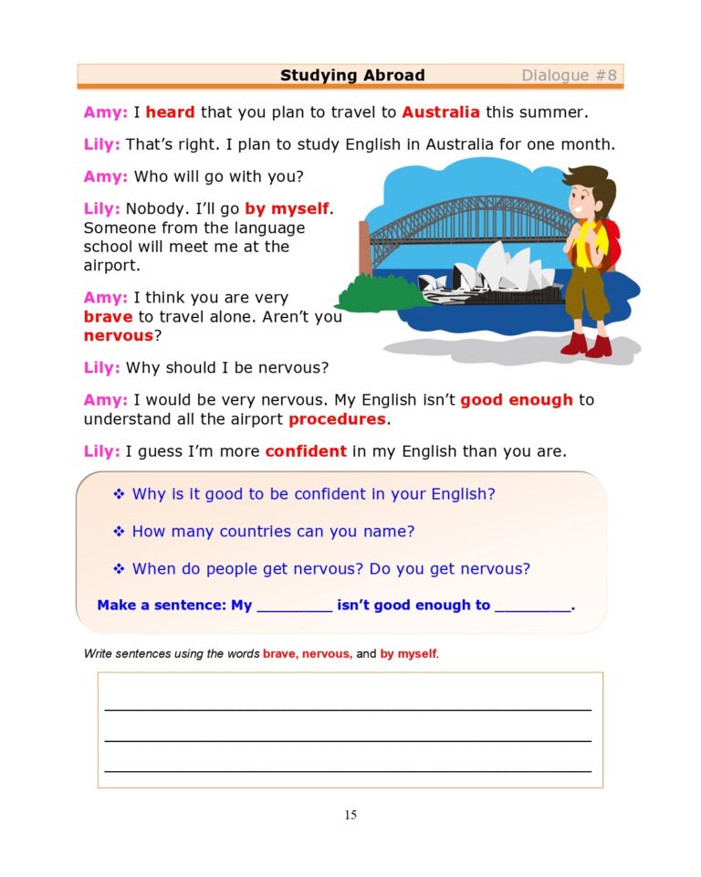 ESL Dialogue: Studying Abroad (High-Intermediate) - Stickyball ESL Lessons