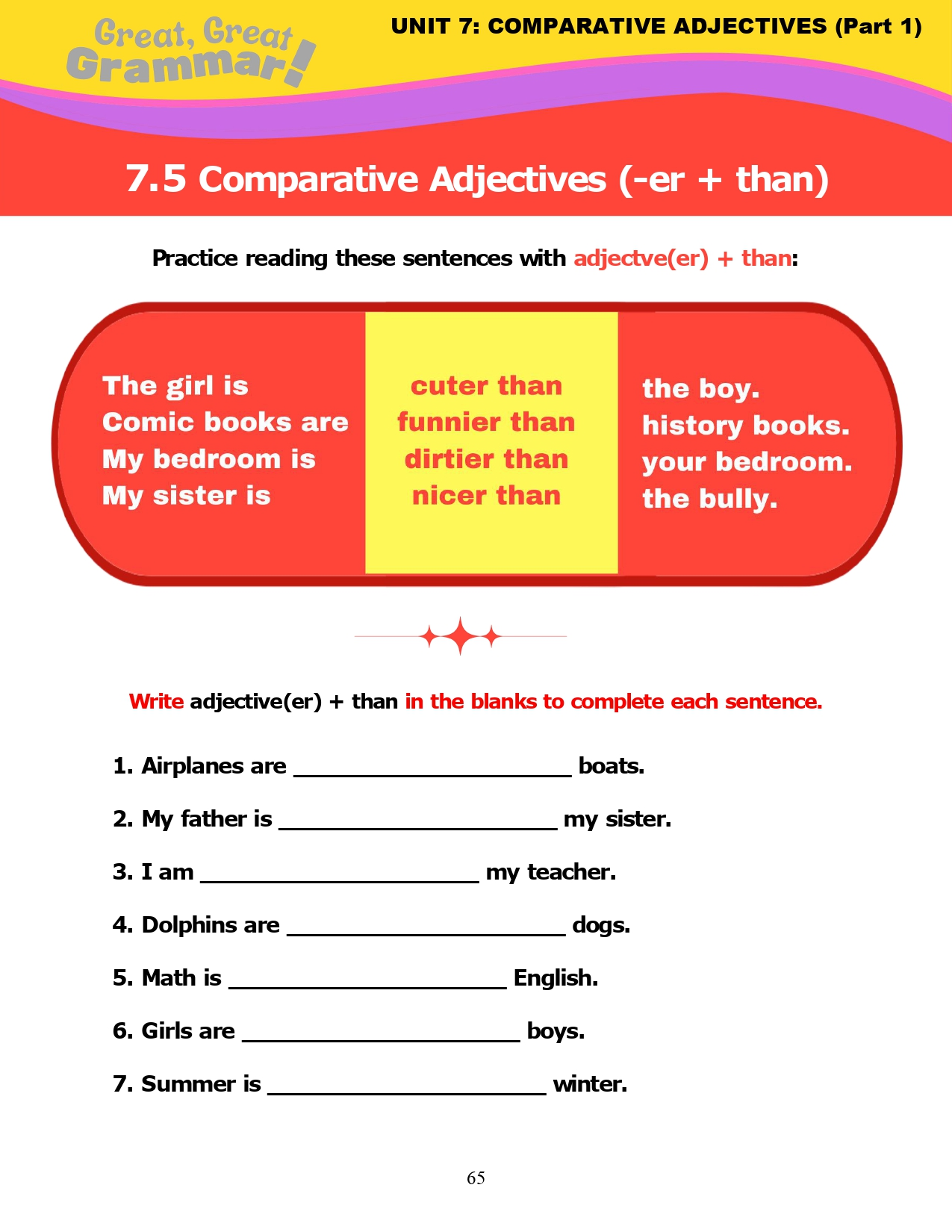 Read more about the article ESL Grammar: COMPARATIVE ADJECTIVES (5) – “-er + than” Practice