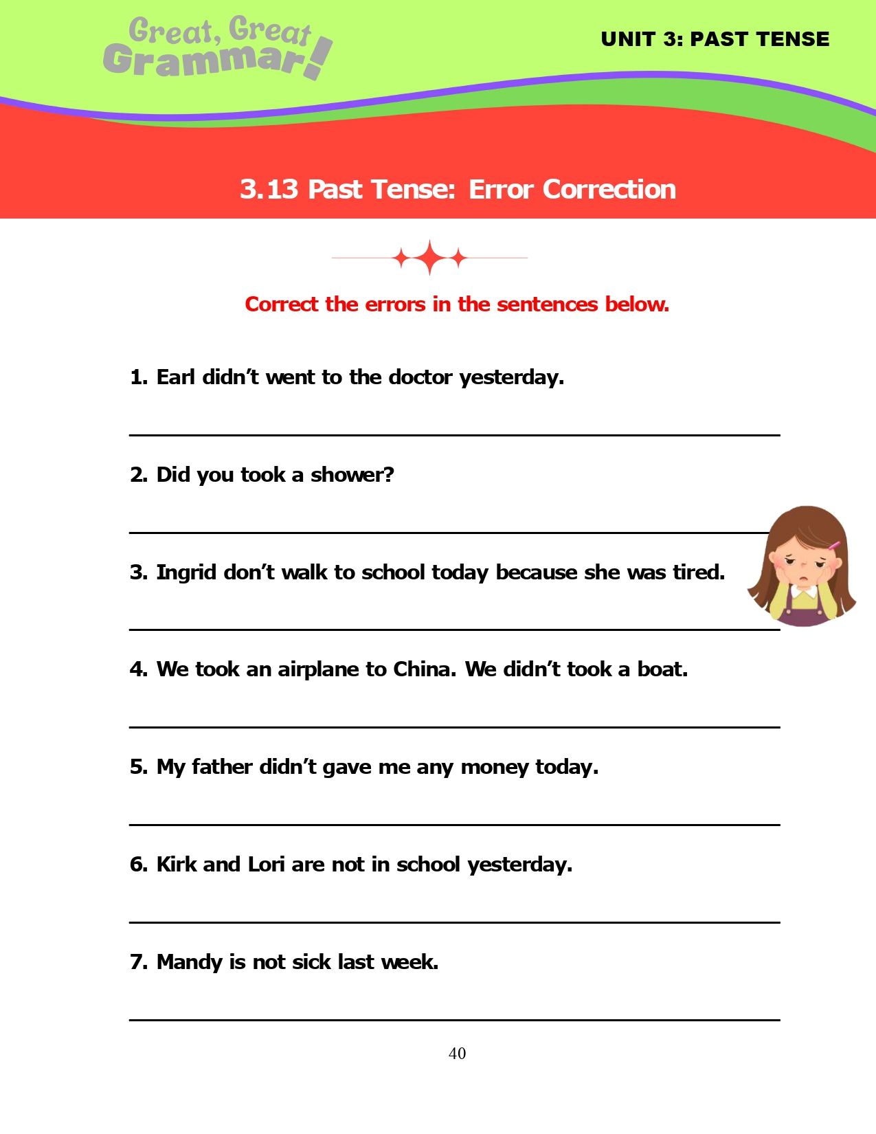 Read more about the article ESL Grammar: PAST TENSE (10) – Error Correction