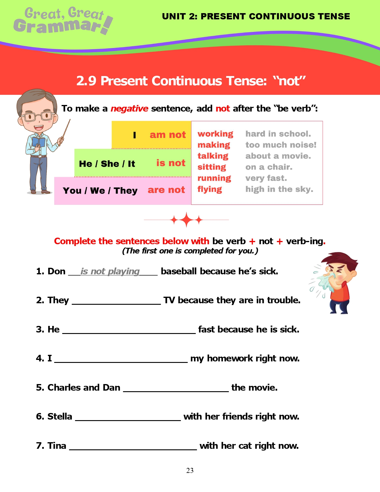 Read more about the article ESL Grammar: PRESENT CONTINUOUS TENSE (8) – Negative Sentences