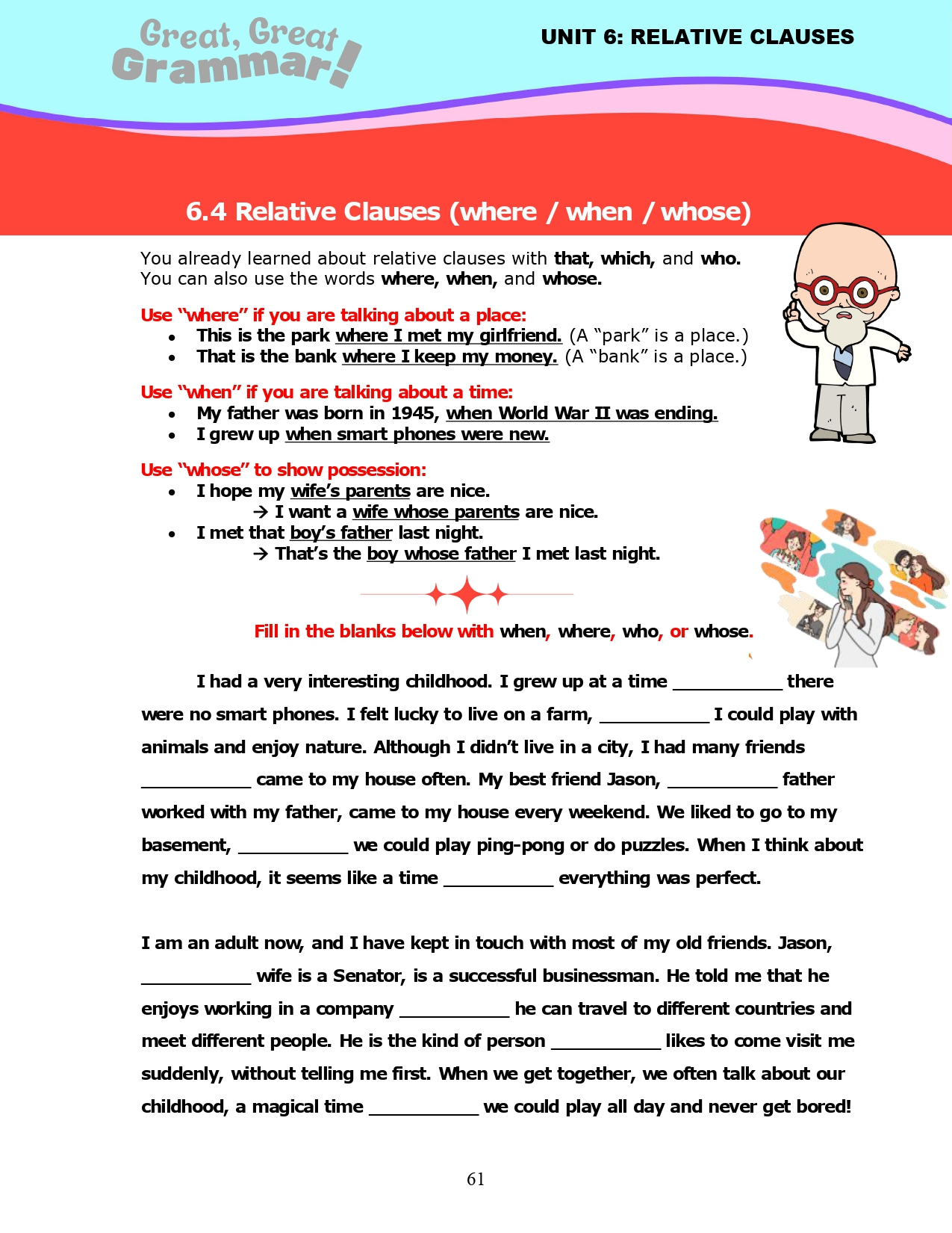 Read more about the article ESL Grammar: RELATIVE CLAUSES (3) – where/when/whose