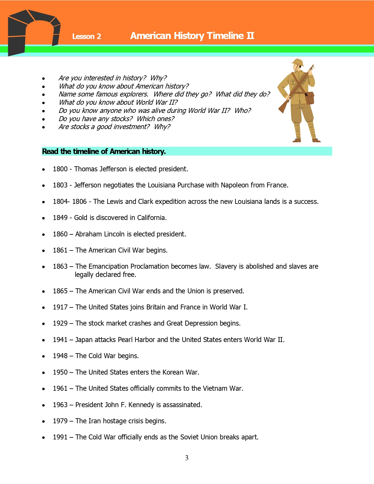 Read more about the article Adult ESL Lessons: American History Timeline 2 (Advanced)